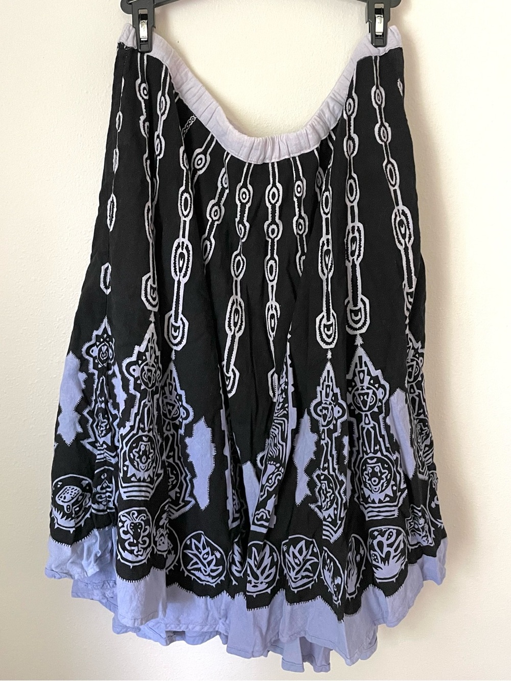 Black & Lavender Boho Aztec Midi Skirt – Estimated Size L/XL